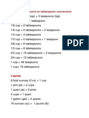 Cups To Teaspoons To Tablespoon Conversion