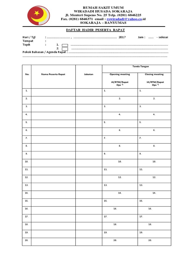 Daftar Hadir Peserta Rapat Pdf