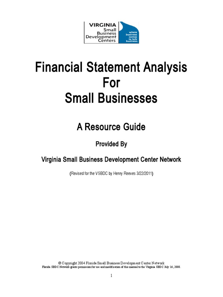 Vsbdc Financial Statement Resource Guide Pdf Equity Finance