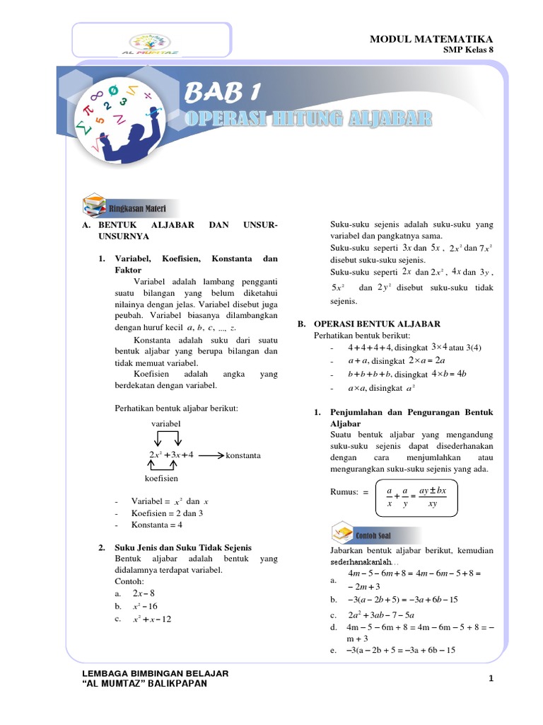 Suku Suku Yang Sejenis Dari Bentuk Aljabar 6x26xy 4y2