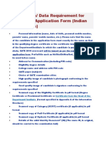 Documents/ Data Requirement For Filling The Application Form (Indian Candidates)