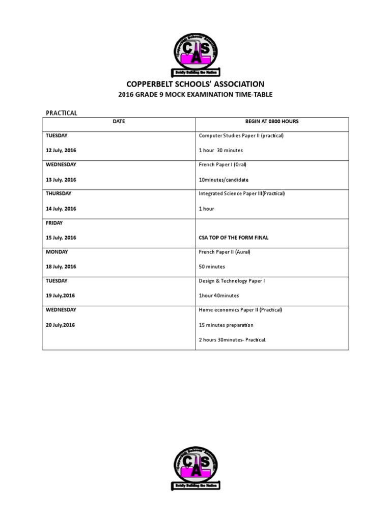 2016 Grade 9 & 12 Mock Exam Timetable | PDF | Science And Technology ...