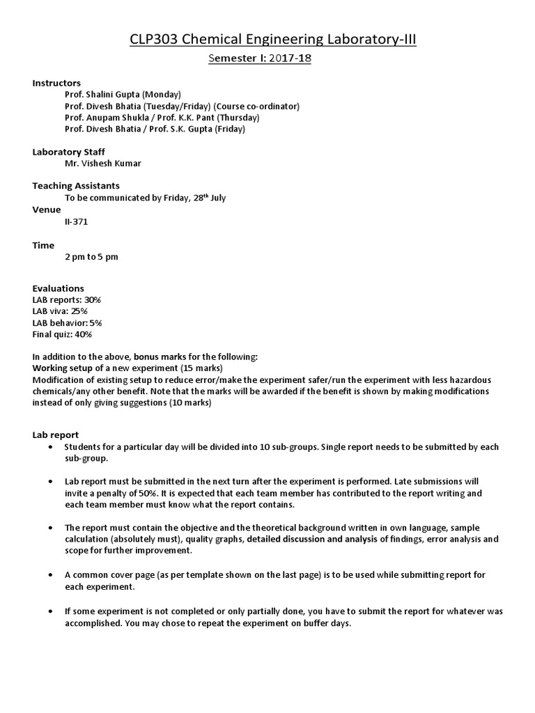 Instructions For Students  PDF  Laboratories  Experiment Within Engineering Lab Report Template