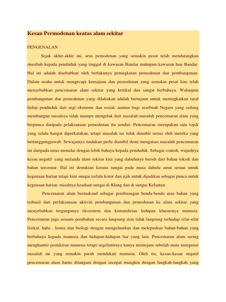Kesan Permodenan Keatas Alam Sekitar 1 Pdf