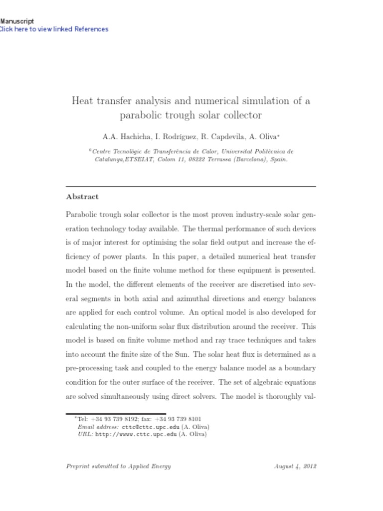 Parabolic Trough Solar Collector Simulation | PDF | Heat Transfer | Heat