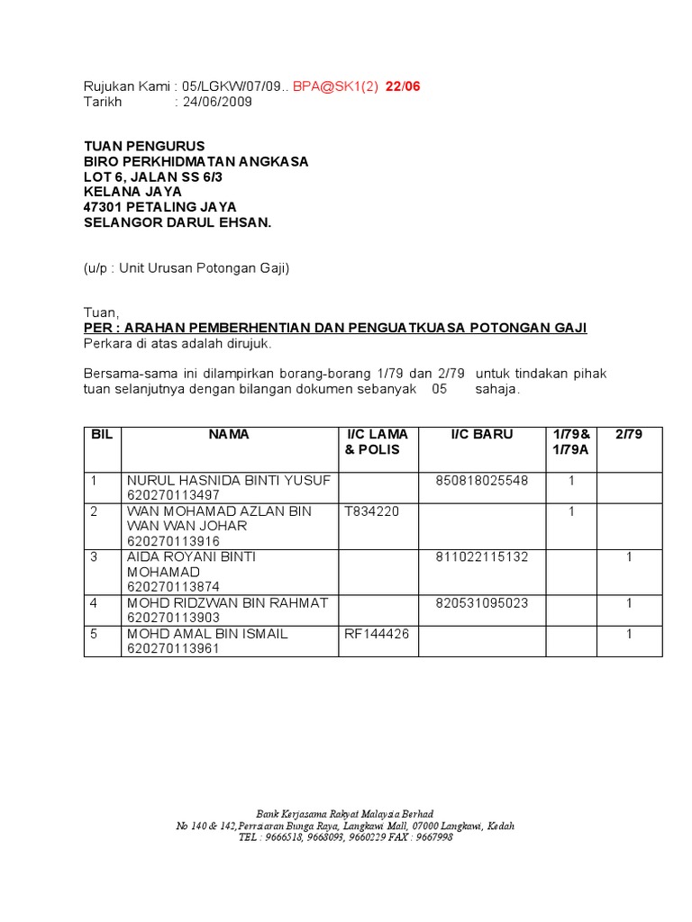 borang biro angkasa bpa 1/79 (asal)