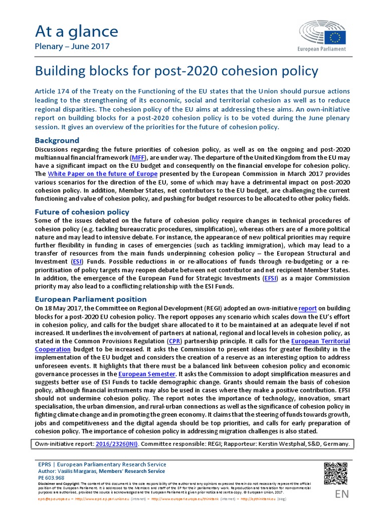 Building Blocks For Post-2020 Cohesion Policy (2017) | PDF | European ...