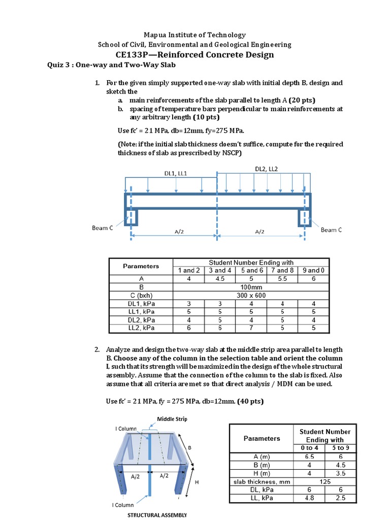 Reinforced Concrete Slab Design Quiz | PDF