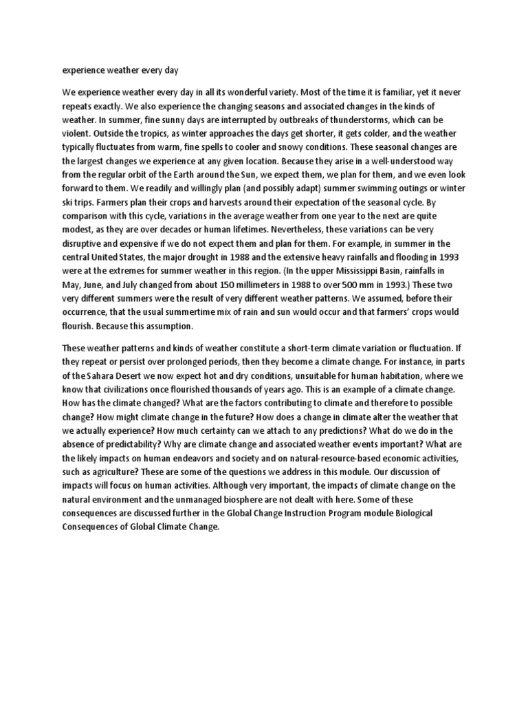 Experience Weather Every Day PDF Climate Change Weather