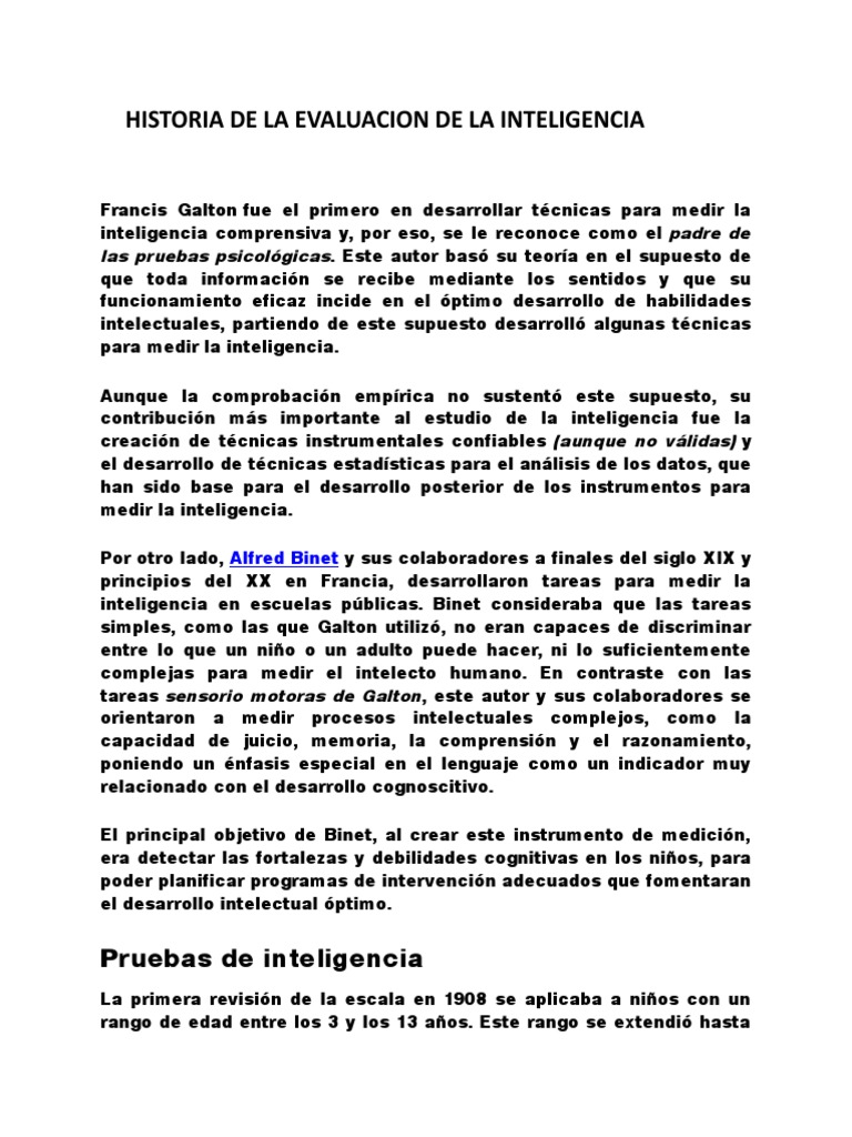 Historia de la Evaluación de la Inteligencia | PDF | Cociente de ...