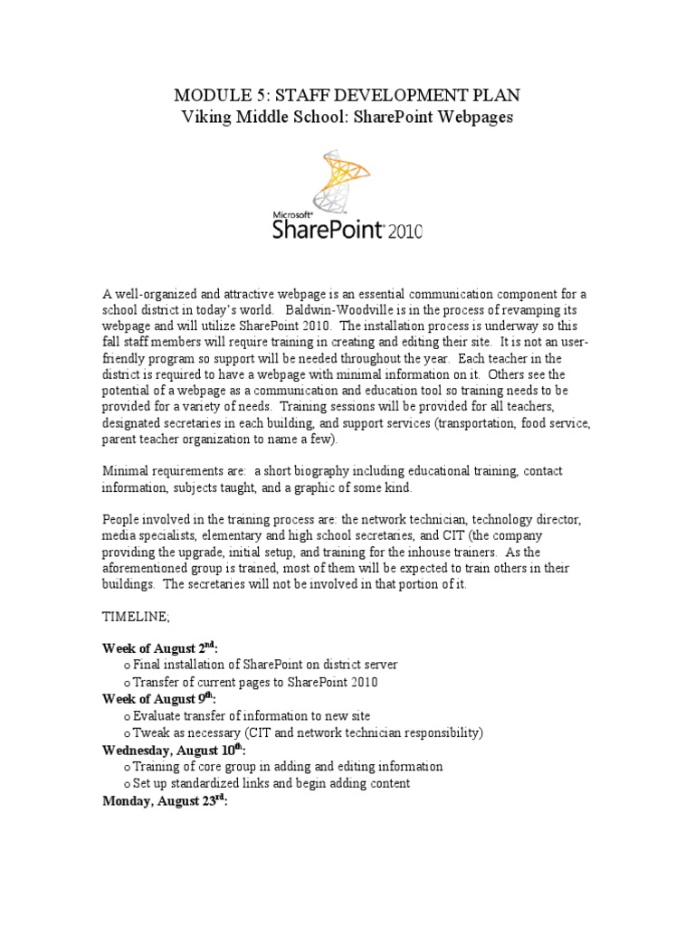 SharePoint Training Plan for Teachers | PDF | Share Point | Teachers