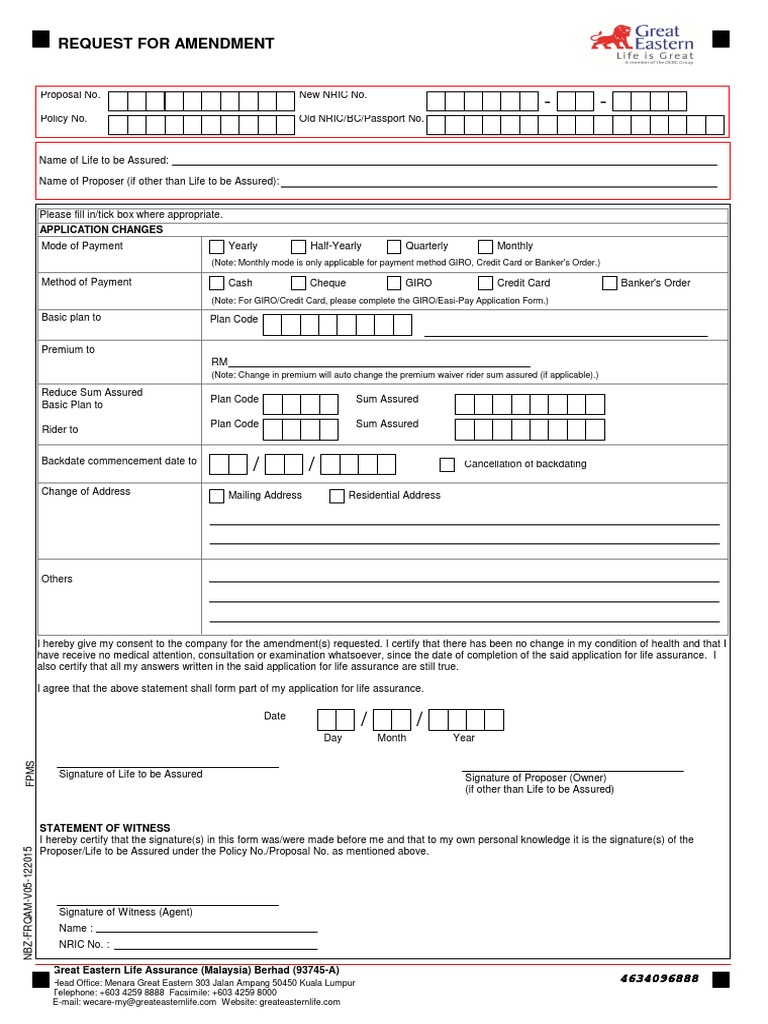 Request For Amendment | PDF | Life Insurance | Payments