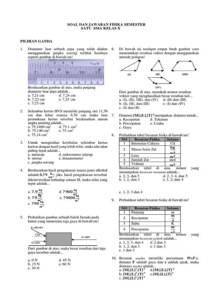 Soal Fisika Dan Jawaban Kelas 10 Semester 2