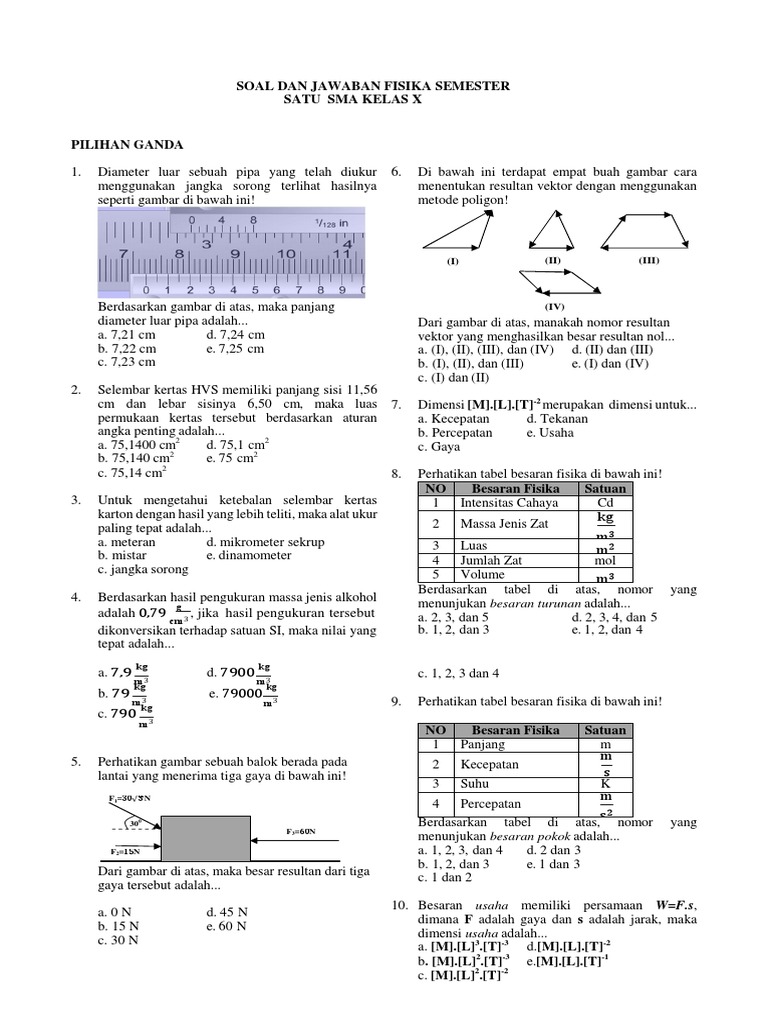 Soal Dan Jawaban Fisika Semester 1 Sma Kelas X Pdf