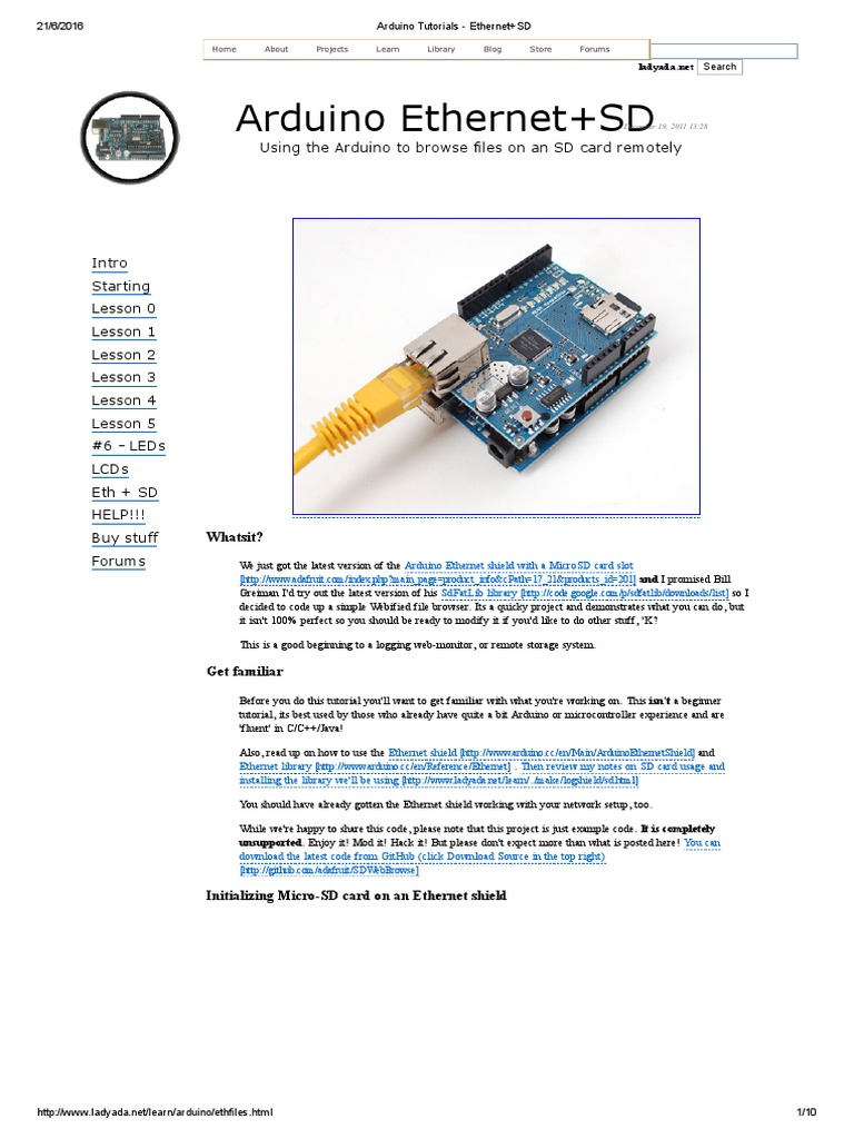 Arduino Tutorials - Ethernet+SD | Hypertext Transfer ...