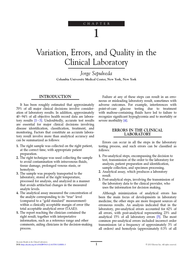 Chapter 1 Variation Errors and Quality in The Clinical Laboratory 2013
