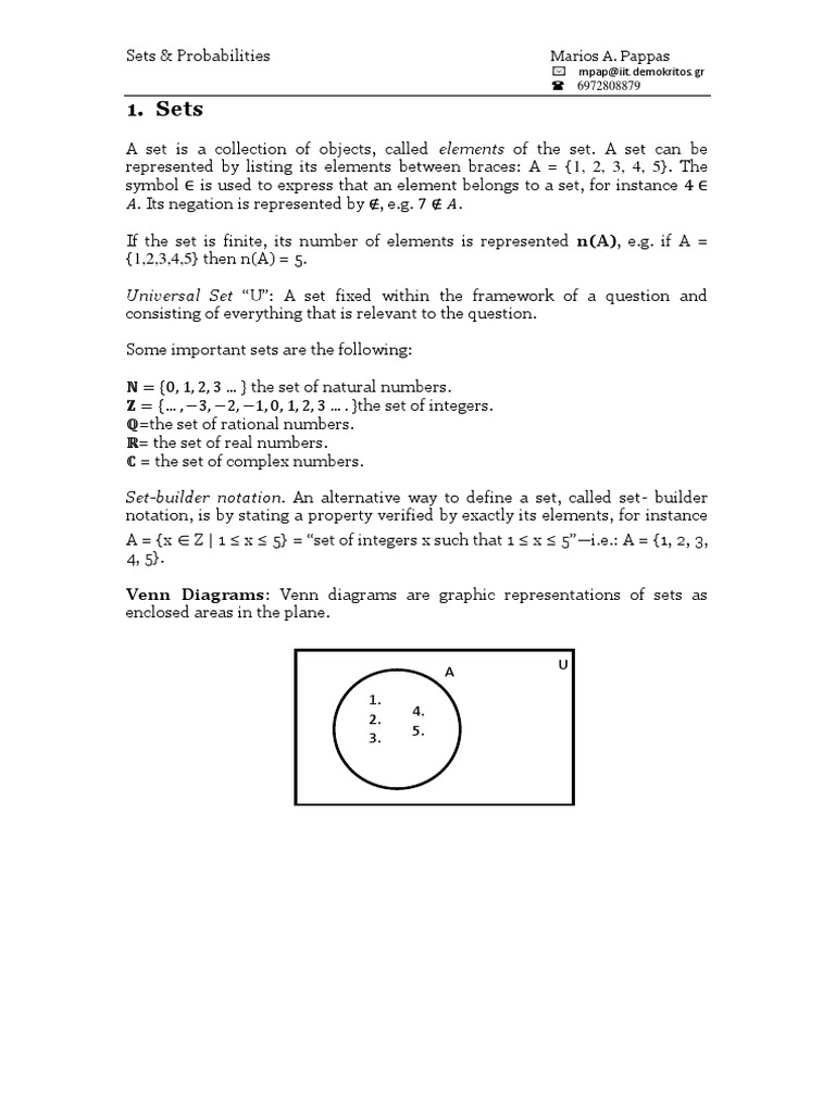 Sets & Probabilities Theory | Set (Mathematics) | Probability Theory