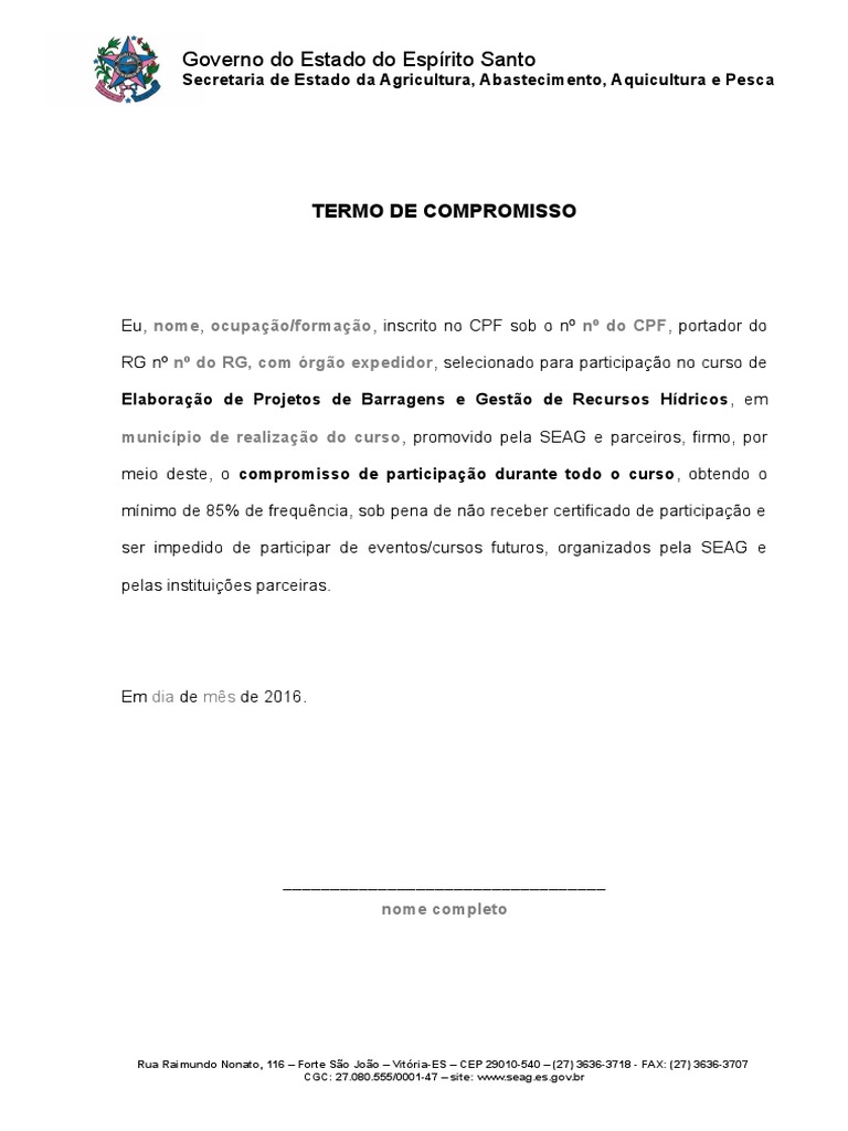 Termo de Compromisso para Curso SEAG | PDF | Negócios