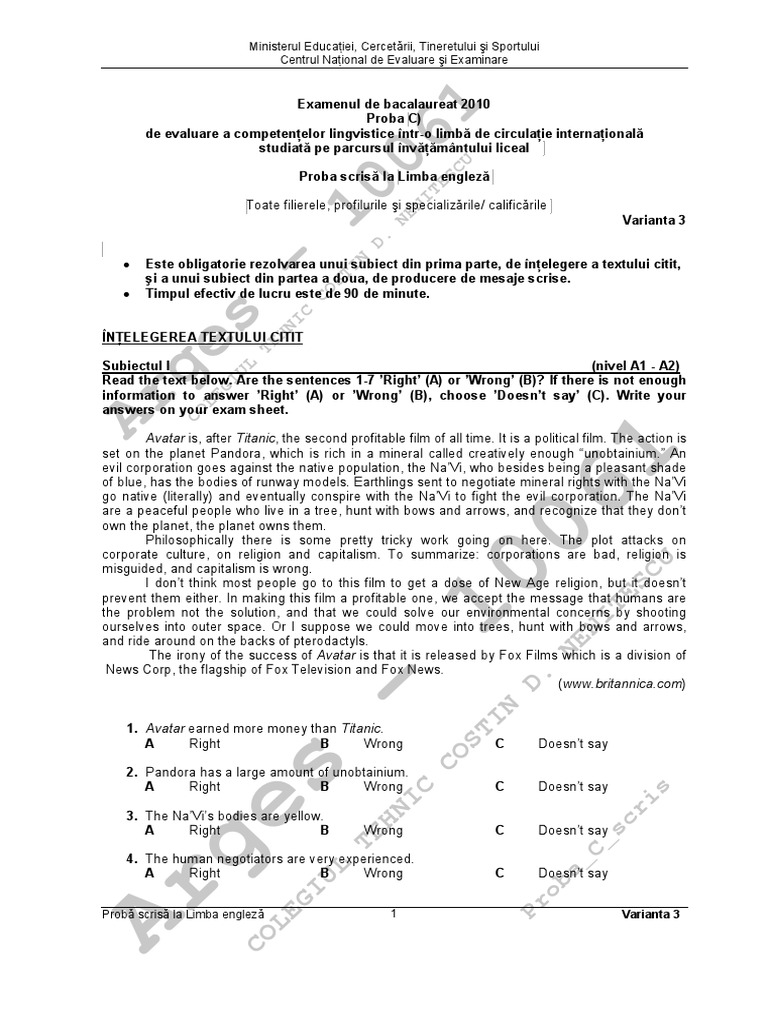 Bac Limba Engleza Scris