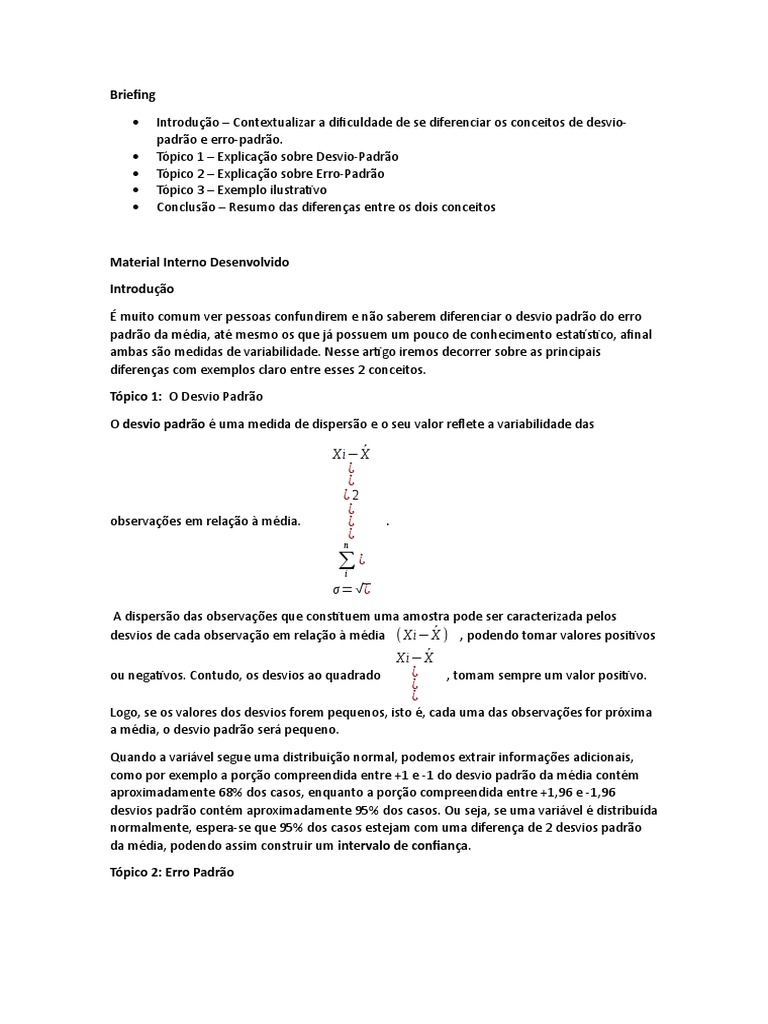 Diferença Entre Desvio Padrão e Erro Padrão | PDF | Média | Desvio padrão