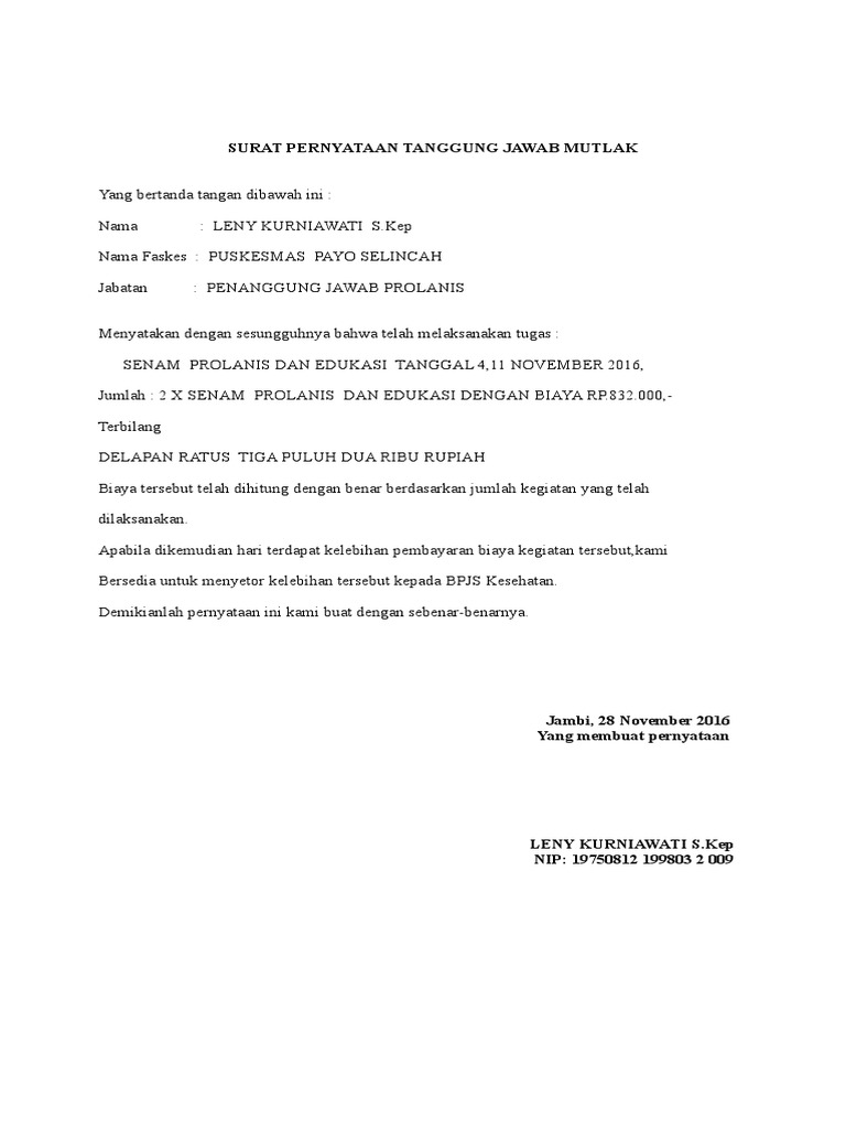 Surat Pernyataan Tanggung Jawab Mutlak