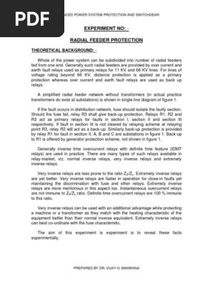 Radial Feeder Protection Electrical Substation Relay