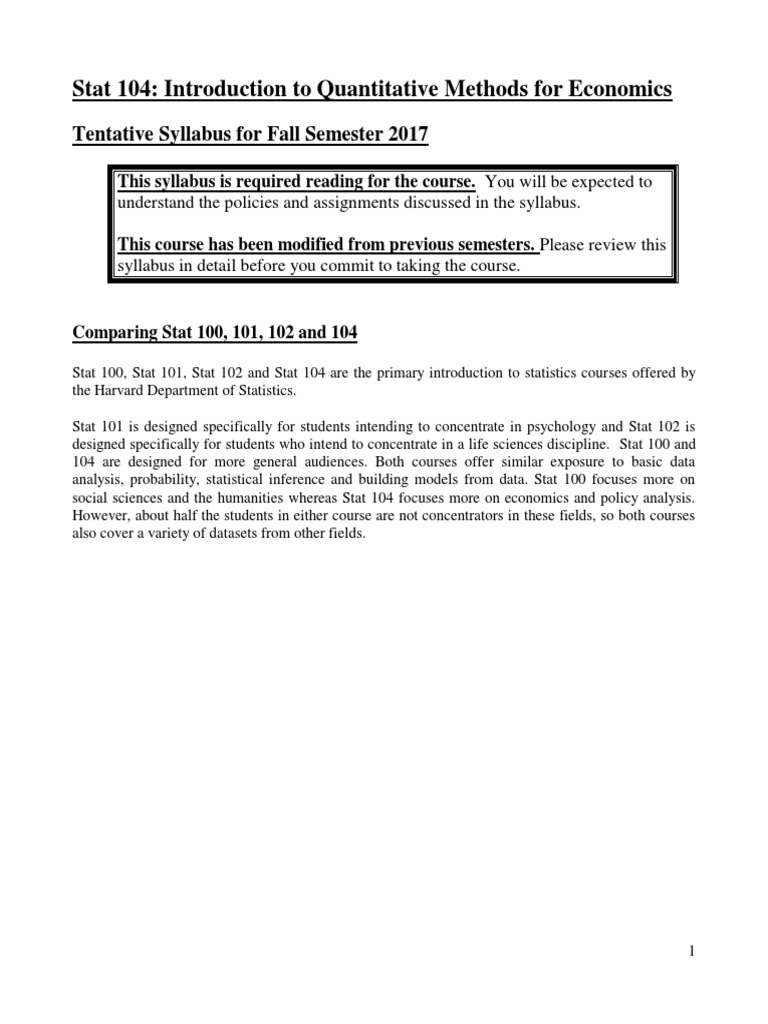 Parzen Stat104 Syllabus FALL 2017V6 Campus V4 PDF | PDF | Statistics ...