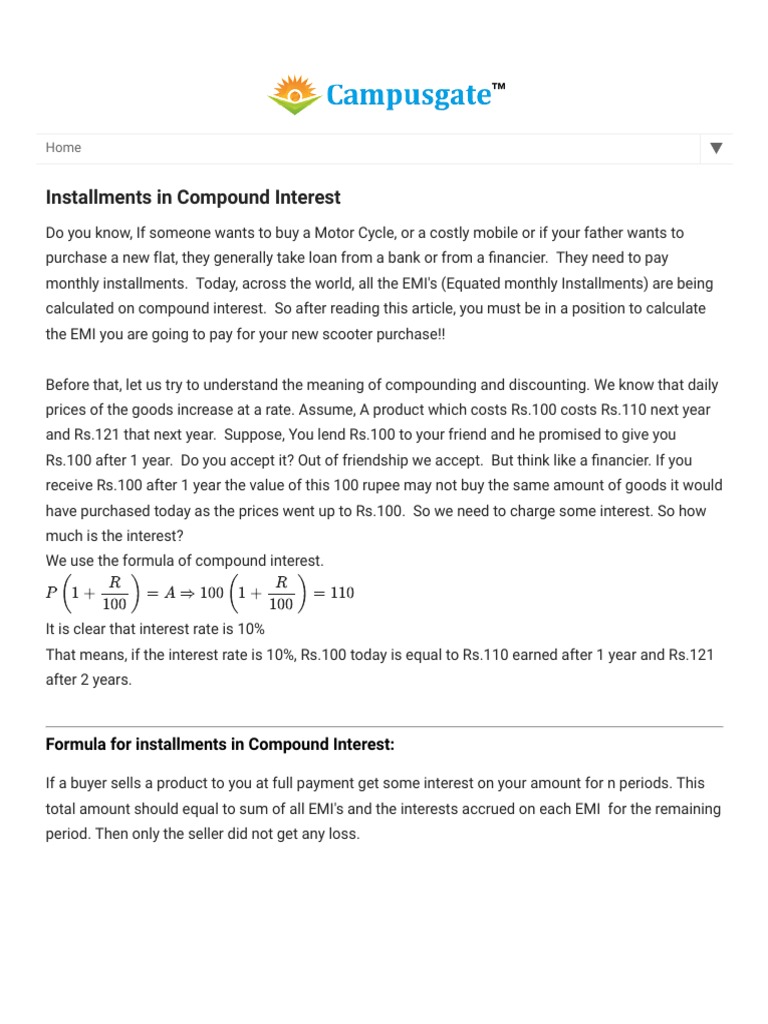 Installment Formulas for Compound Interest | PDF | Present Value | Compound  Interest