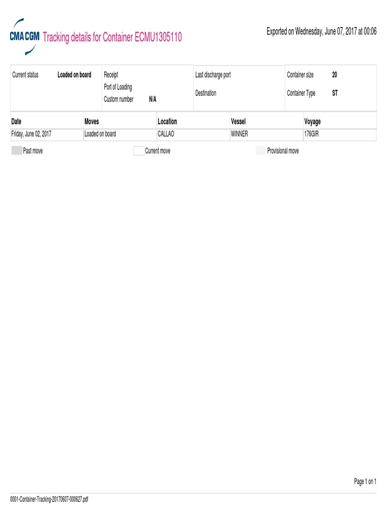 Container Tracking Details for ECMU1305110 | PDF