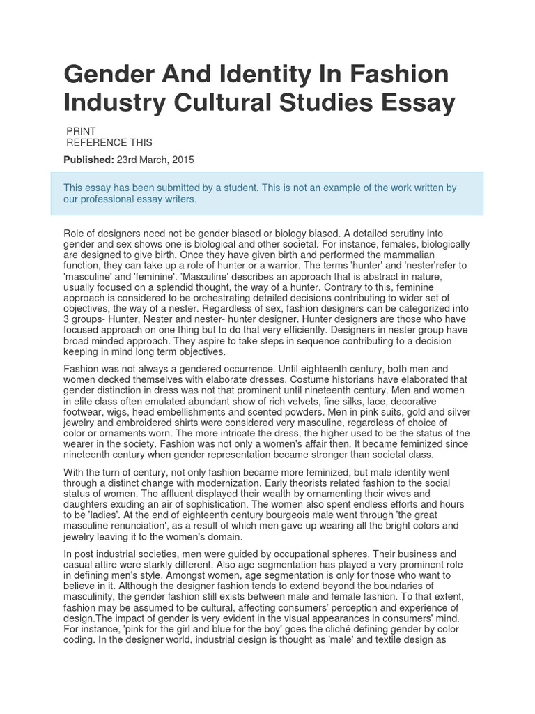 Gender and Identity in Fashion Industry Cultural Studies Essay