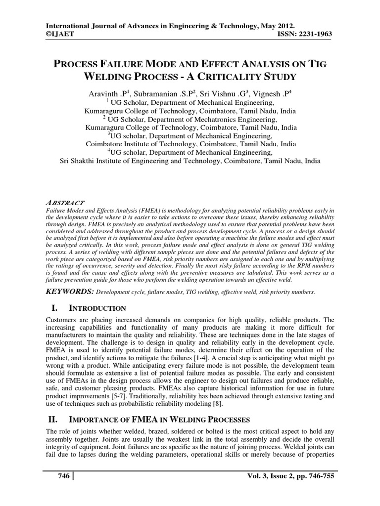 FMEA Tig Welding PDF Welding Construction