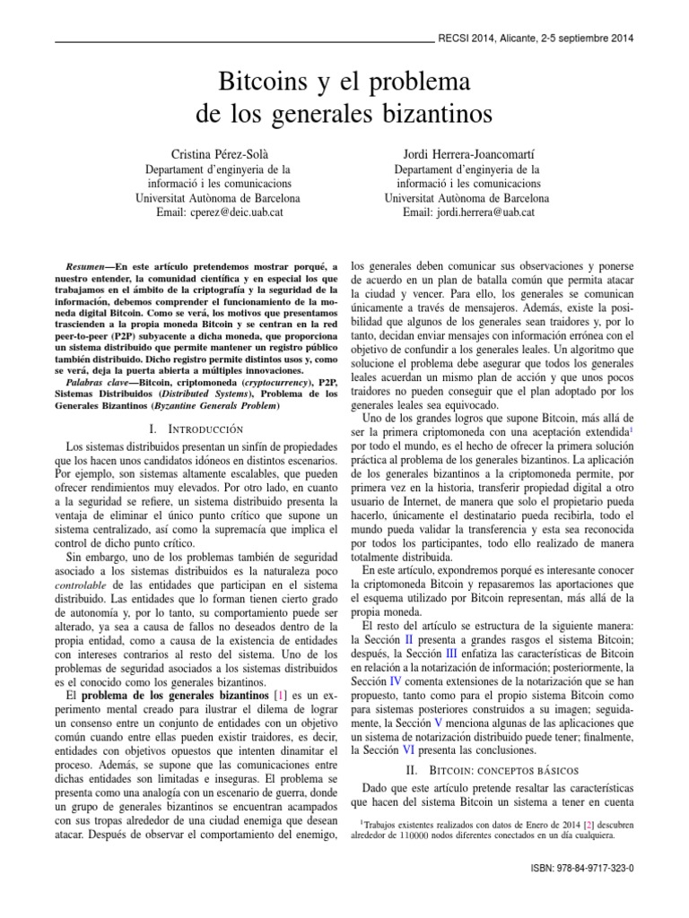 Bitcoins y El Problema de Los Generales Bizantinos PDF Bitcoin