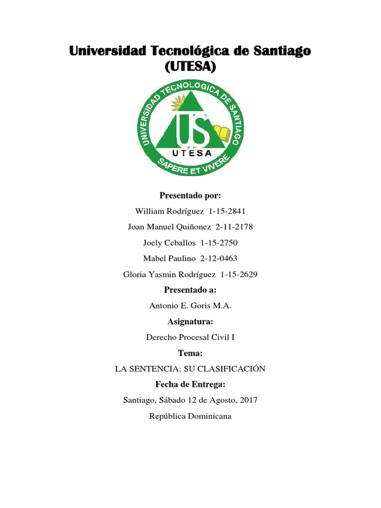 Clasificación de Las Sentencias en Materia Civil en Rep. Dominicana