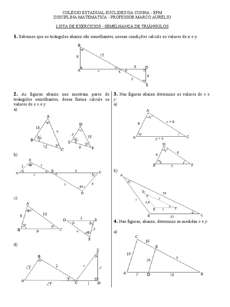 Lista de Exercicios - Semelhança de Triangulos