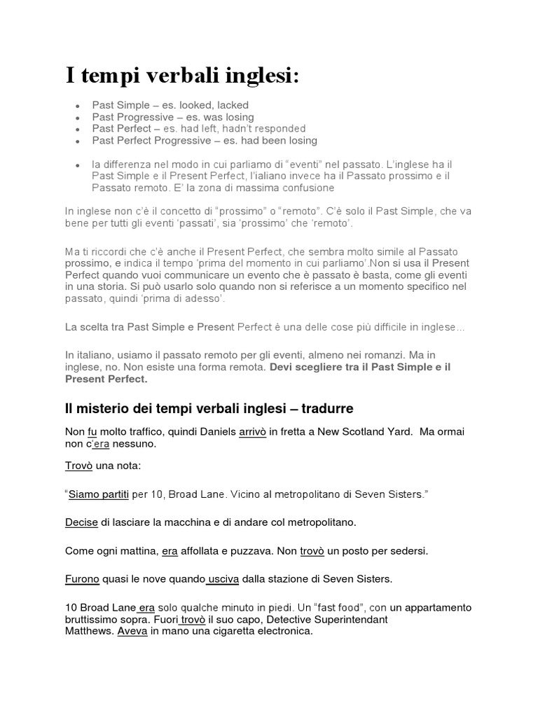 I Tempi Verbali Inglesi