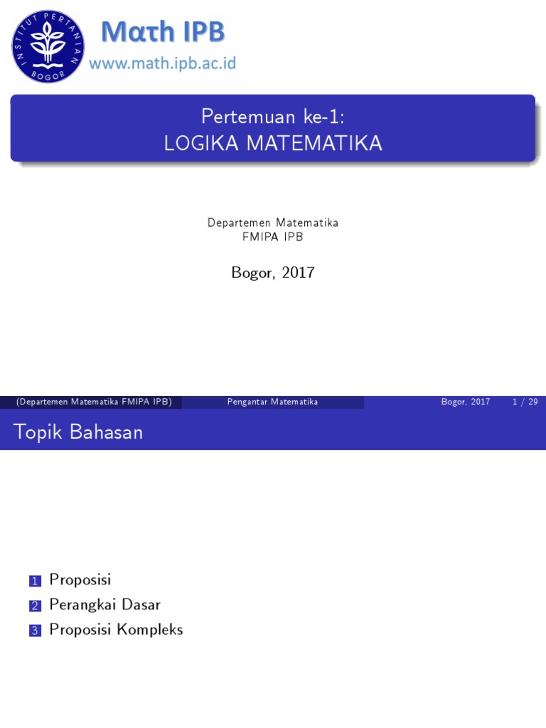Pertemuan 1 - Logika Matematika - Handout PDF | PDF