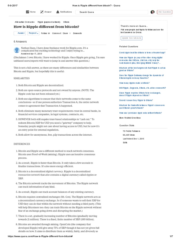 Ripple vs Bitcoin: Key Differences Explained | PDF | Cryptocurrency |  Bitcoin