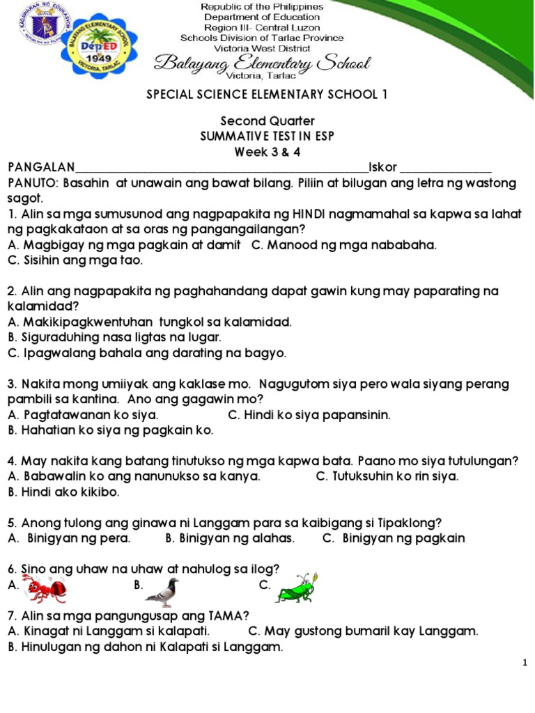 Summative Test Week 3 & 4 2nd Quarter | PDF