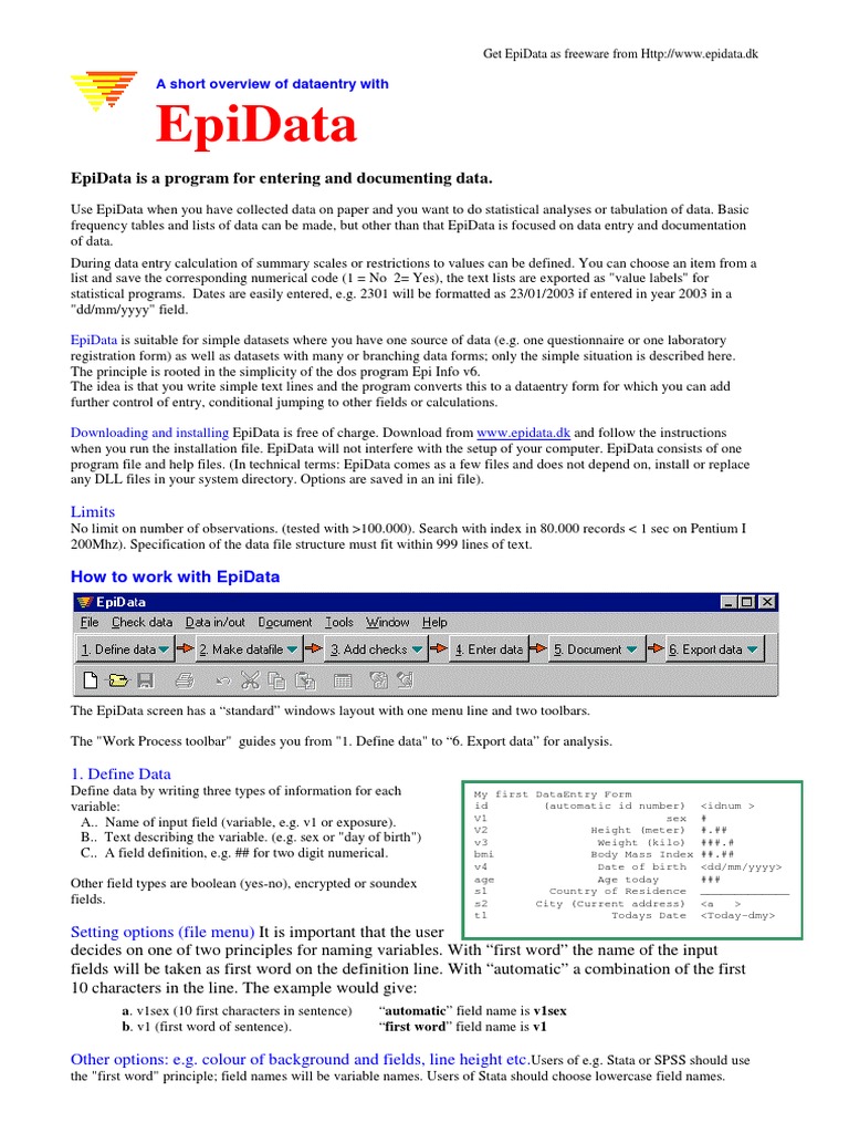 Epidata: Epidata Is A Program For Entering and Documenting Data | PDF ...
