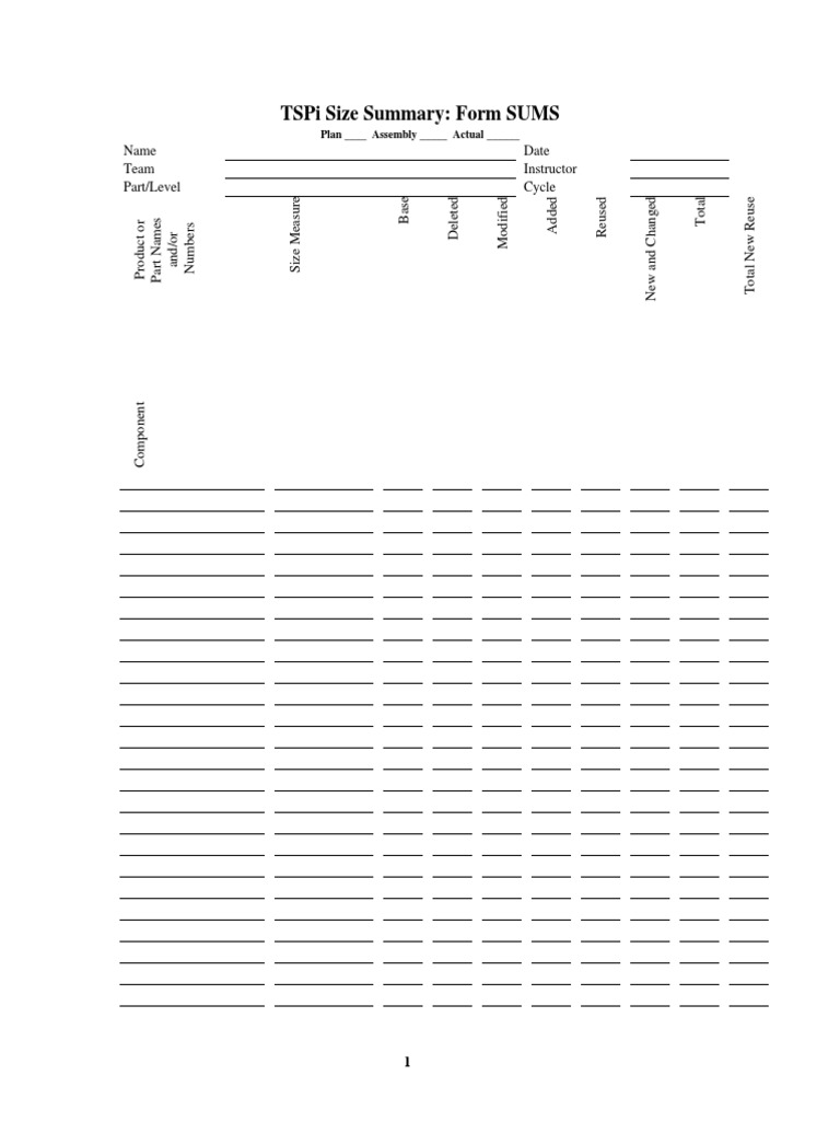 Tspi Size Summary: Form Sums: Name Date Team Instructor Part/Level ...