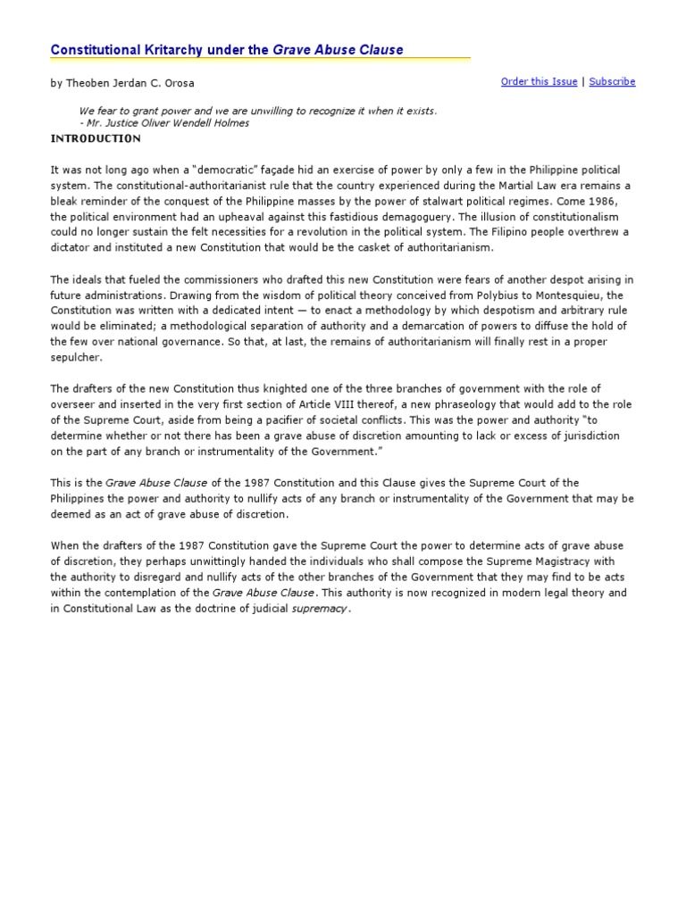 Constitutional Kritarchy under the Grave Abuse Clause Exploring the