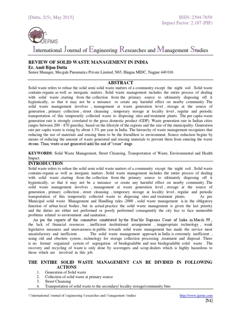 Review of Solid Waste Management in India PDF | PDF | Municipal Solid ...
