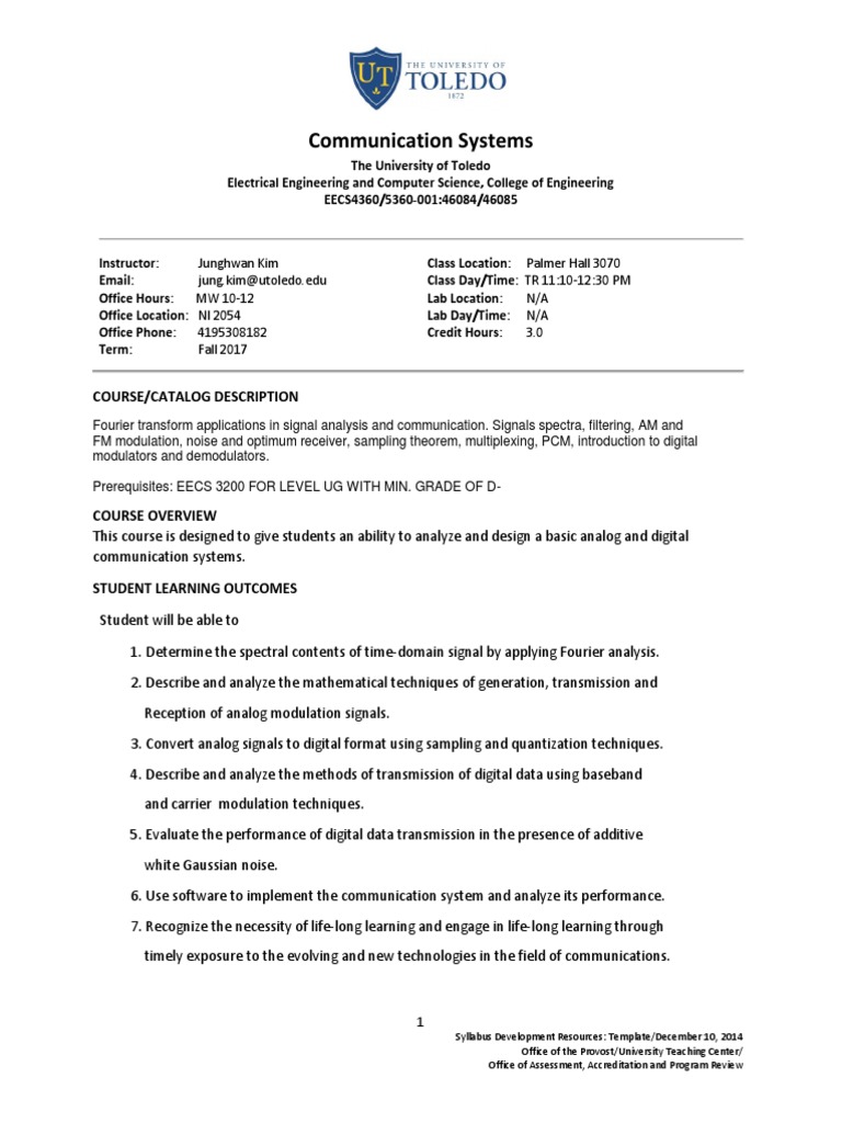 Eecs 4360 Syllabus Aug 2017 Pdf Frequency Modulation Modulation