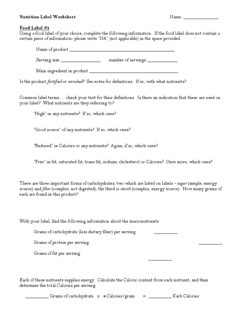 Good Food Label Worksheet - Angie 2012 | PDF | Nutrition Facts Label ...