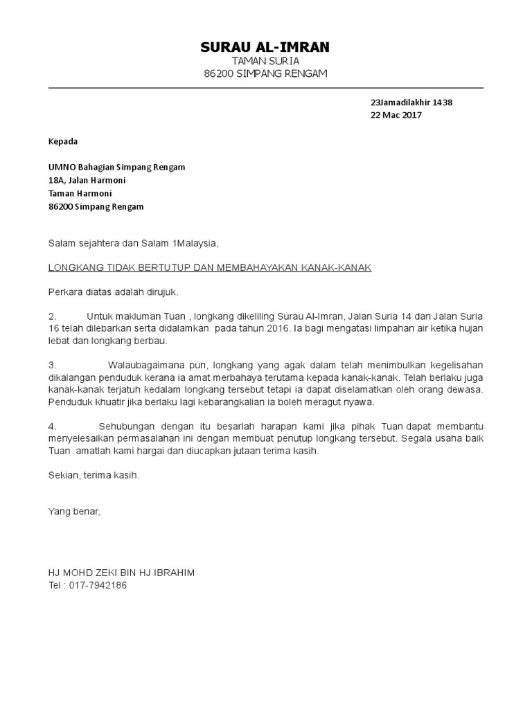 Surat Mohon Peruntukan Membina Penutup Longkang Pdf