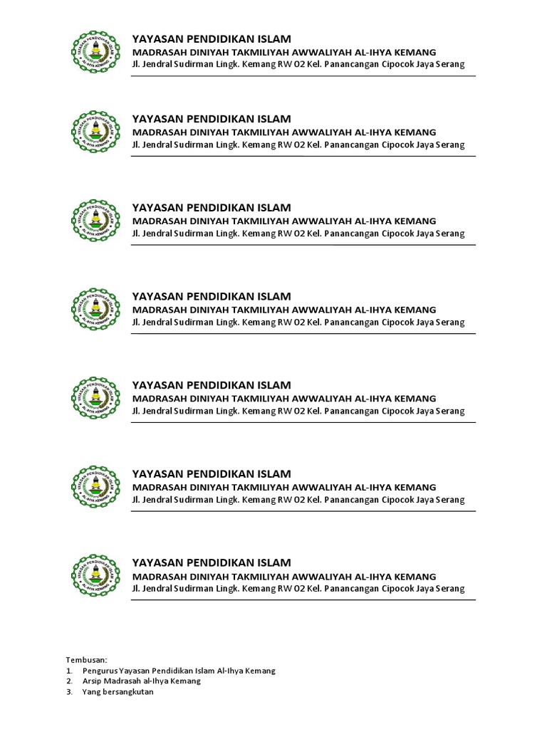 Contoh Kop Surat Madrasah Diniyah Contoh Kop Surat