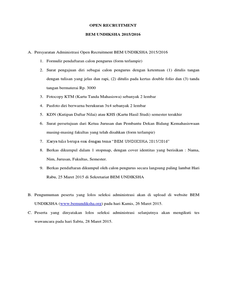 Open Recruitment Bem Undiksha | PDF | Olahraga & Rekreasi | Ilmu Sosial