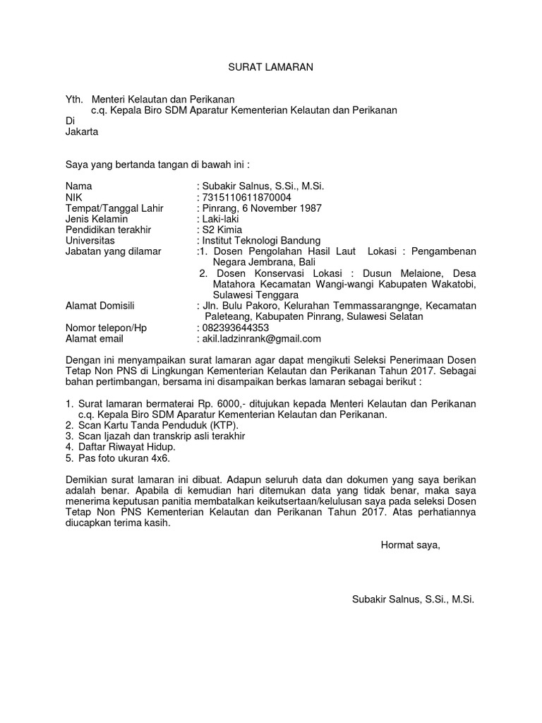 Surat Pernyataan Cpns Kementerian Kelautan Dan Perikanan