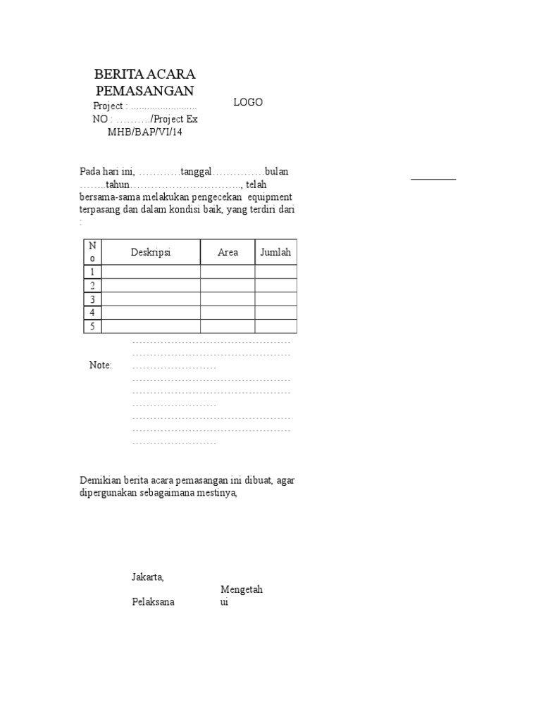 Berita Acara Pemasangan