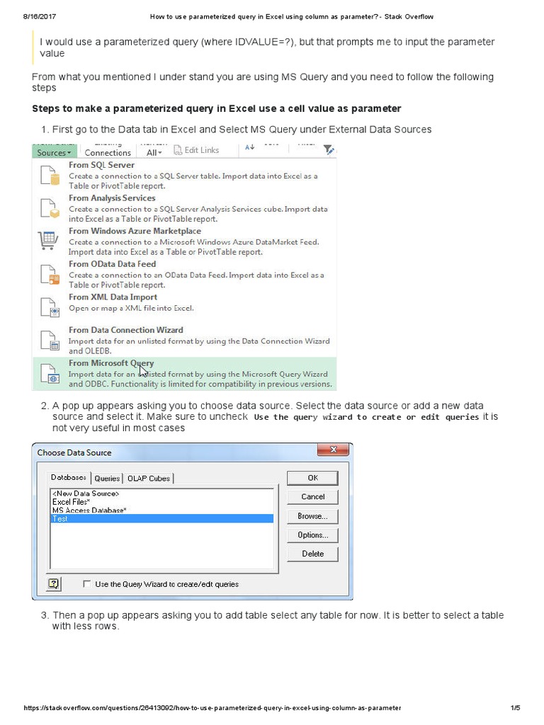 How To Use Parameterized Query in Excel Using Column As Parameter ...